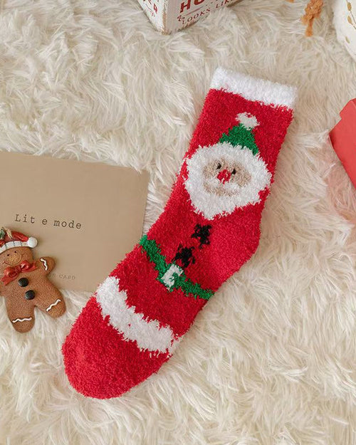 Christmas Coral Fleece Fun Print Mid-calf Warm Socks