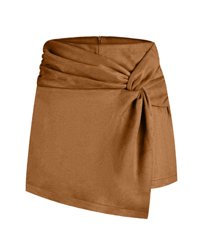 Women's Suede-like Knotted Pleated Irregular Mini Skirt