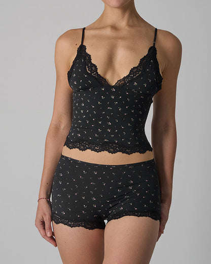 Sexy Skin-friendly Lace Trim V-neck Camisole and Boyshorts Underwear Set