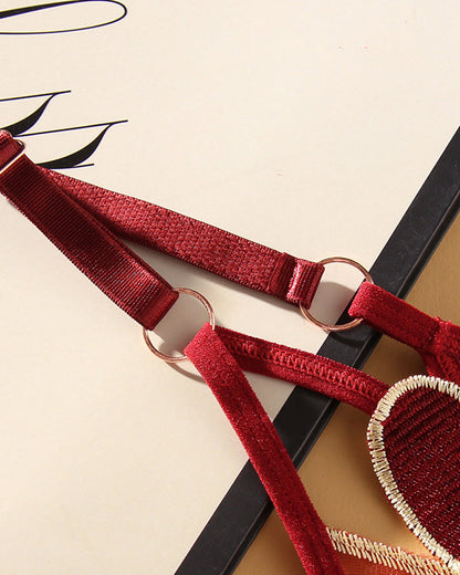 Heart Embroidered Sheer Mesh Sexy Thong