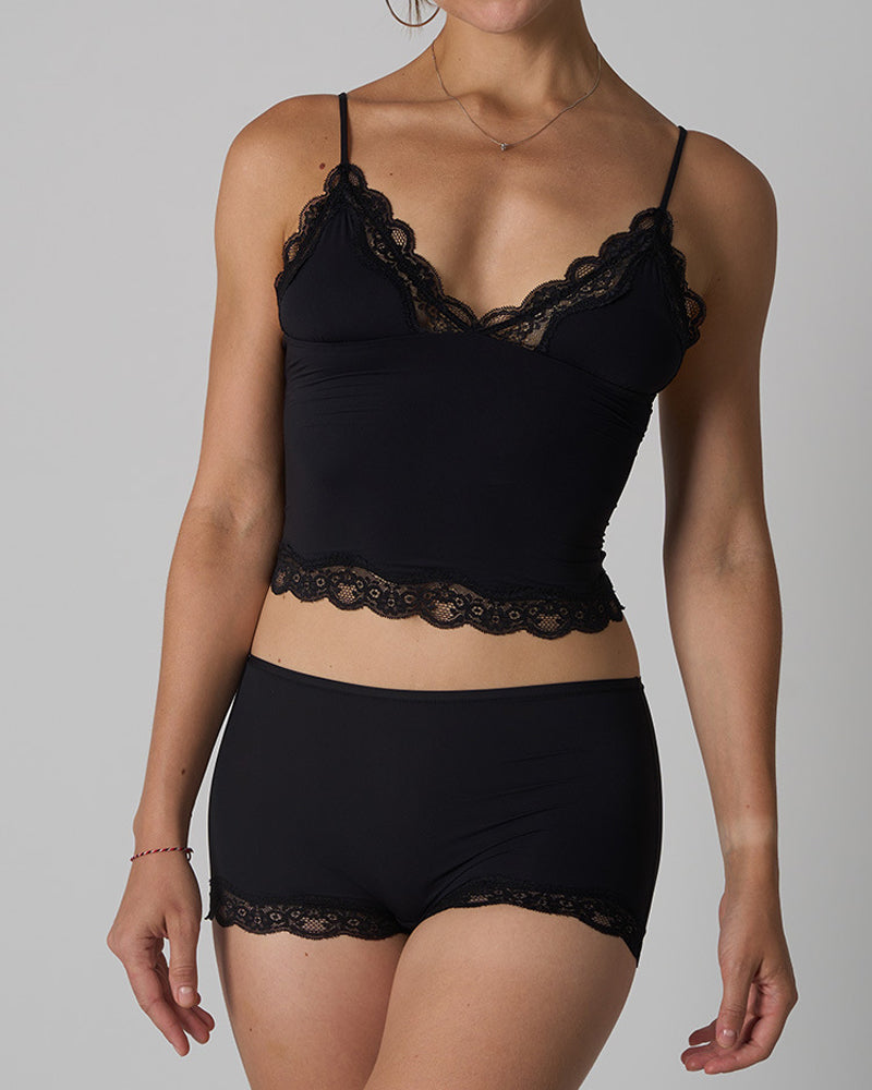 Sexy Skin-friendly Lace Trim V-neck Camisole and Boyshorts Underwear Set