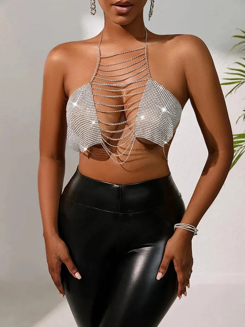 SILNY Rhinestone Halter Top