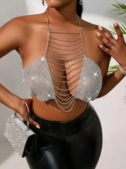SILNY Rhinestone Halter Top