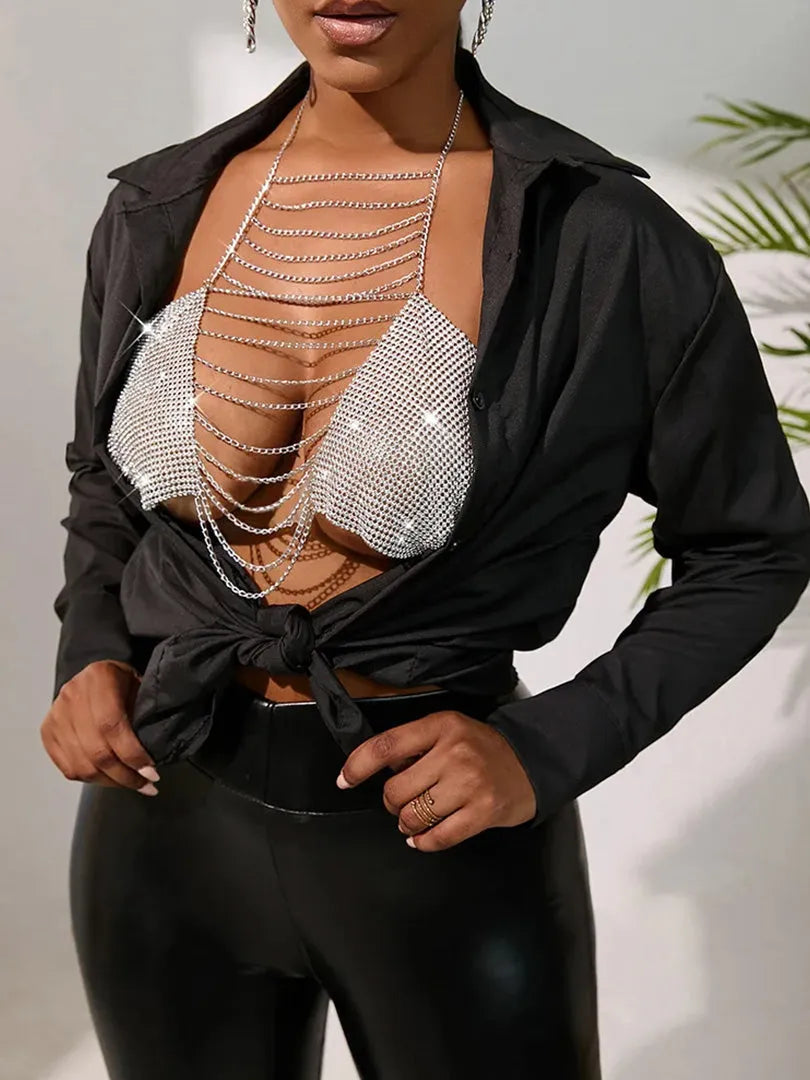 SILNY Rhinestone Halter Top