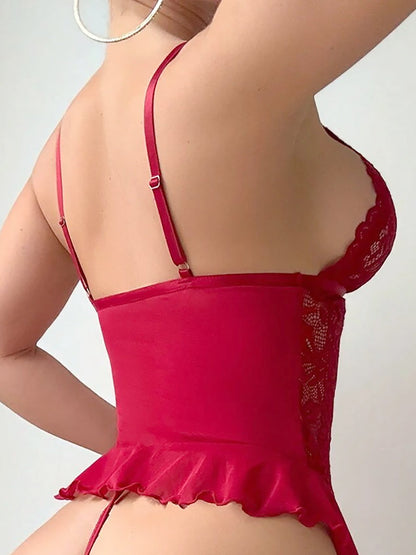 JIMMA Lace Trim Crotchles Bodysuit