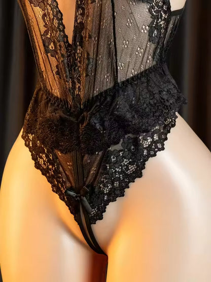 Sherile™ Sexy Sheer Lace Crotchless Babydoll Set