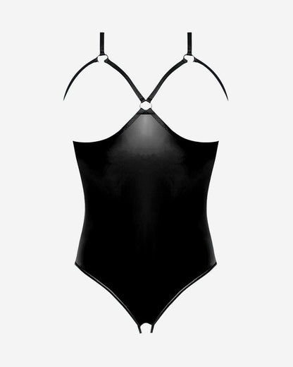 DOMINYX Leather PU Crotchless and Cupless Teddy