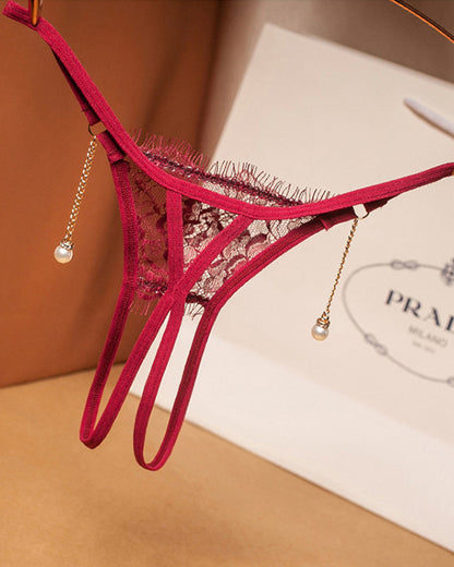 RAVESSIA Crotchless Pearl Pendant Thong