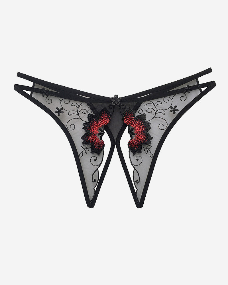 MISTYNE Mesh Embroidered Crotchless Thong