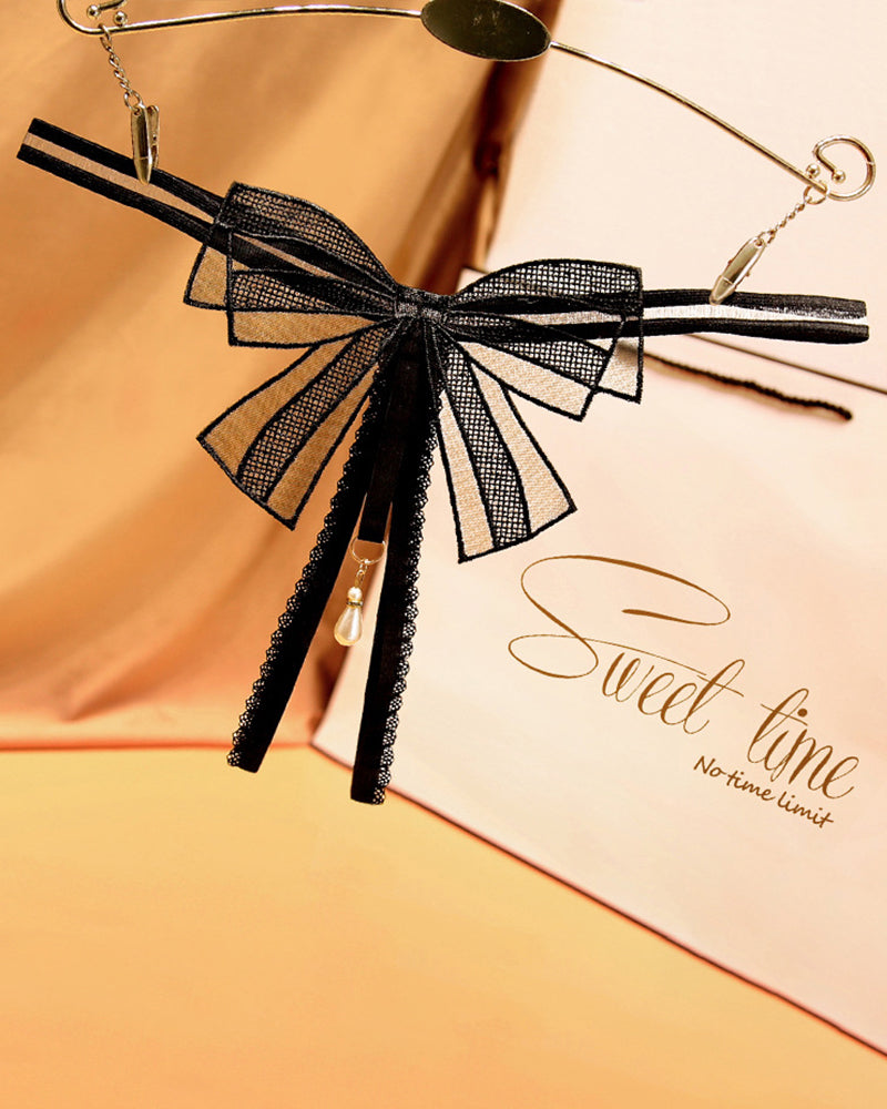 AVERLYN Bowknot Crotchless Beaded Thong