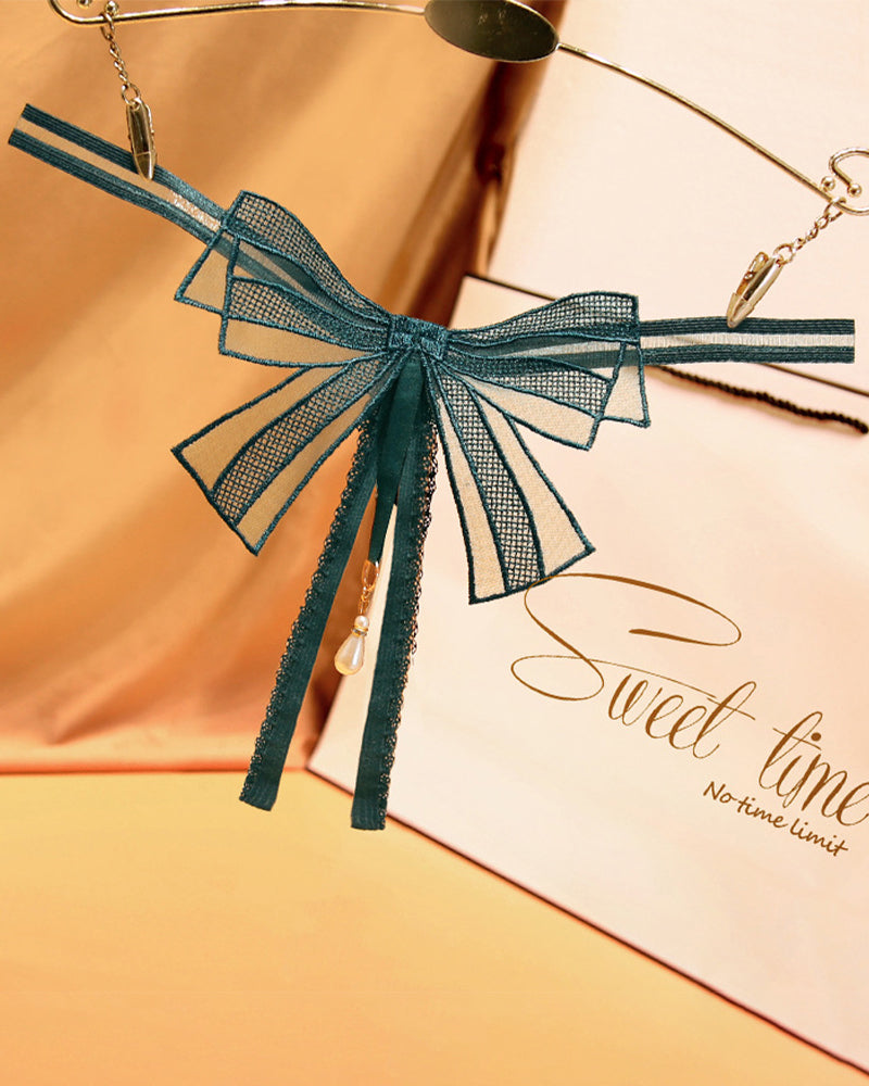 AVERLYN Bowknot Crotchless Beaded Thong