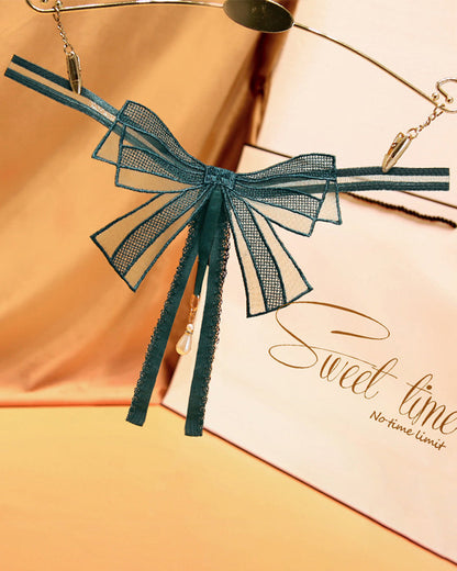 AVERLYN Bowknot Crotchless Beaded Thong