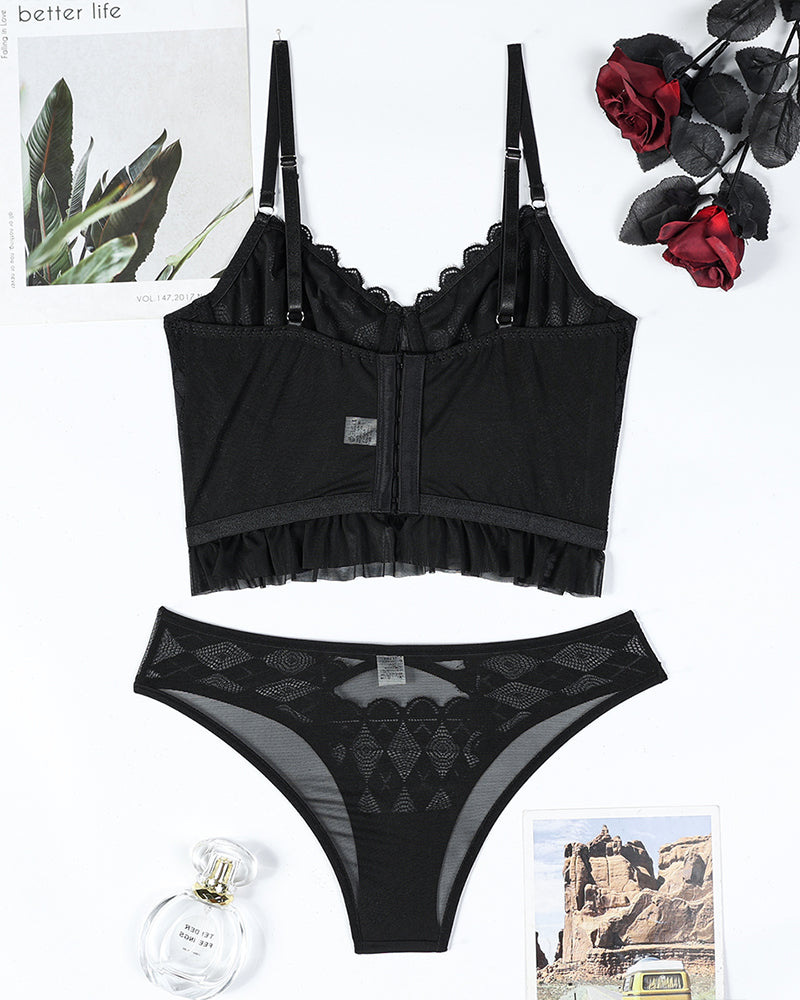 ZIRELIS Lace Cross Heart Bra Set