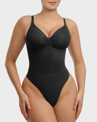 Seamless Zipper Front Shaping Thong Bodysuit
