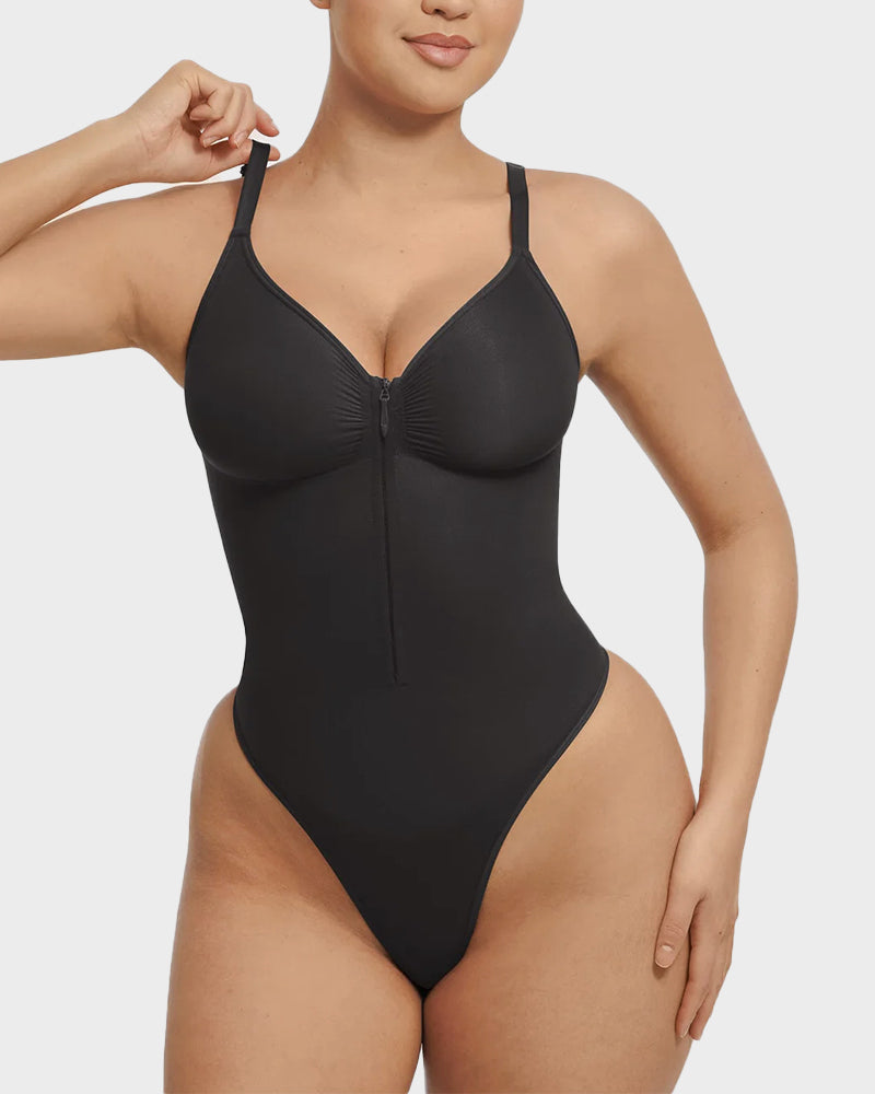 Seamless Zipper Front Shaping Thong Bodysuit