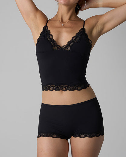 Sexy Skin-friendly Lace Trim V-neck Camisole and Boyshorts Underwear Set