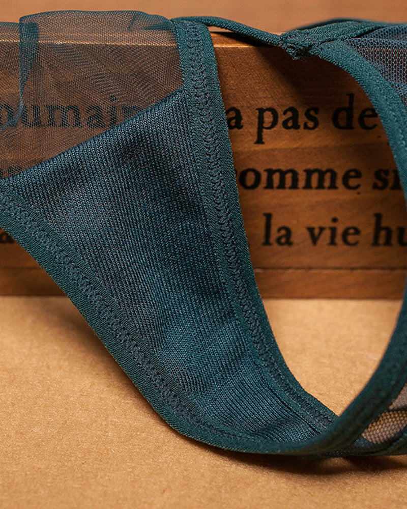 Embroidered Sexy Sheer Mesh Thong