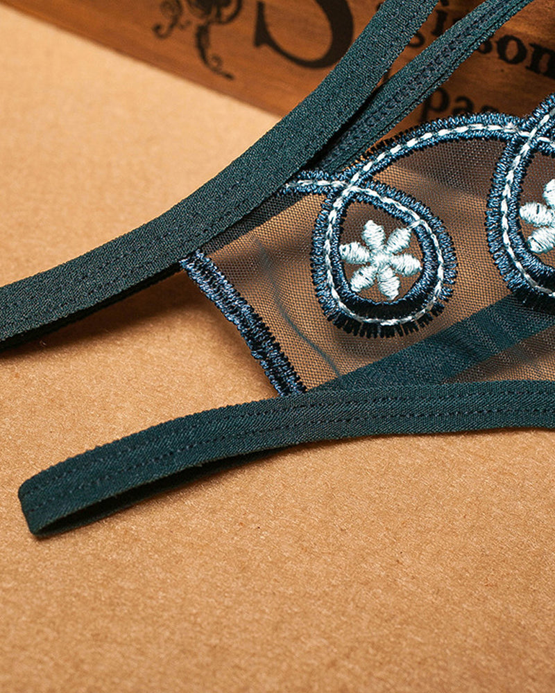 Embroidered Sexy Sheer Mesh Thong
