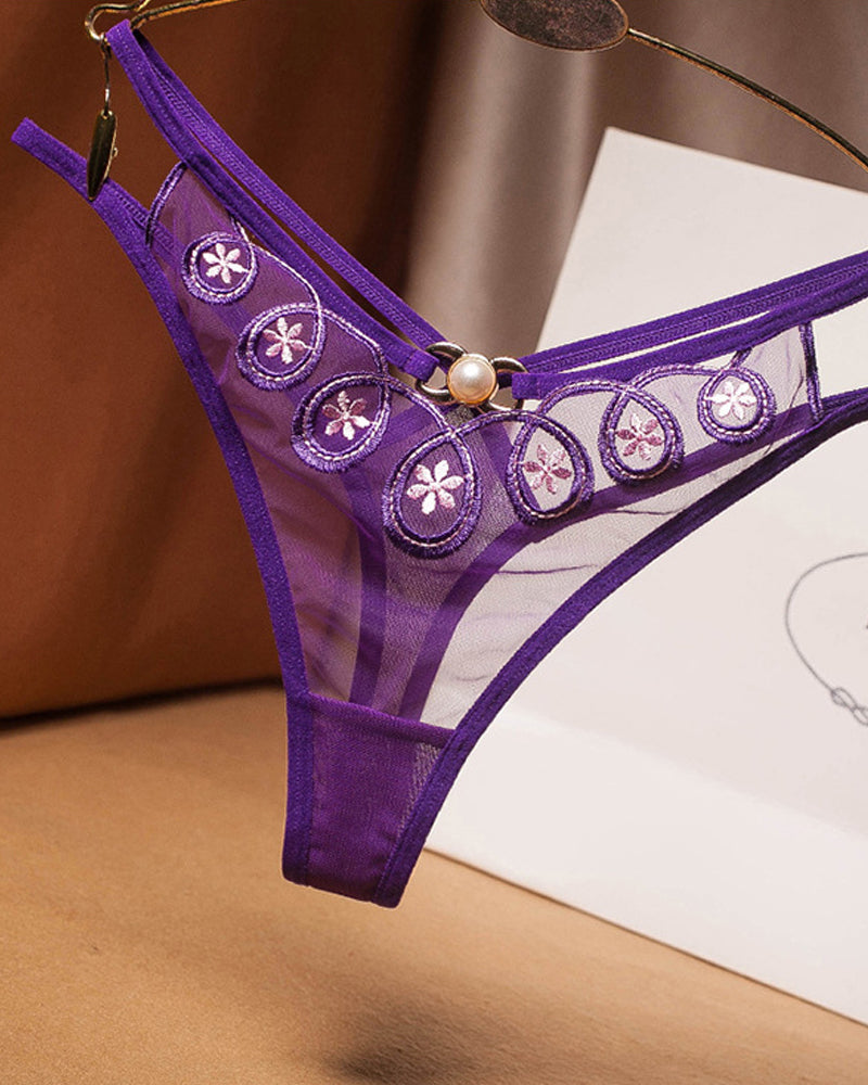 Embroidered Sexy Sheer Mesh Thong