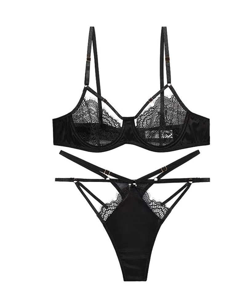 Sexy Lace French Patchwork See-through Lingerie Set