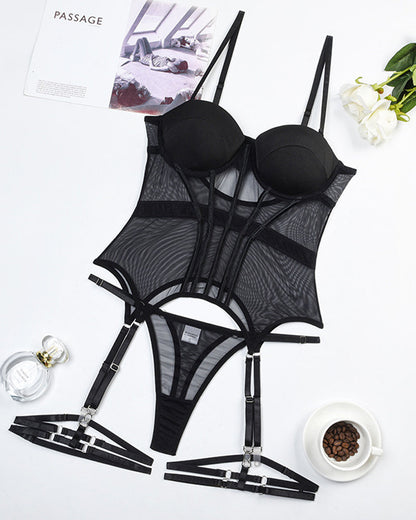 Mesh Breathable Sexy Underwire Gathered Sexy Lingerie Set