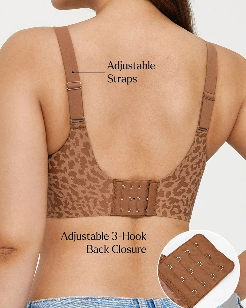 Leopard Print Wire-Free Comfortable Push-Up Seamless T-Shirt Bra