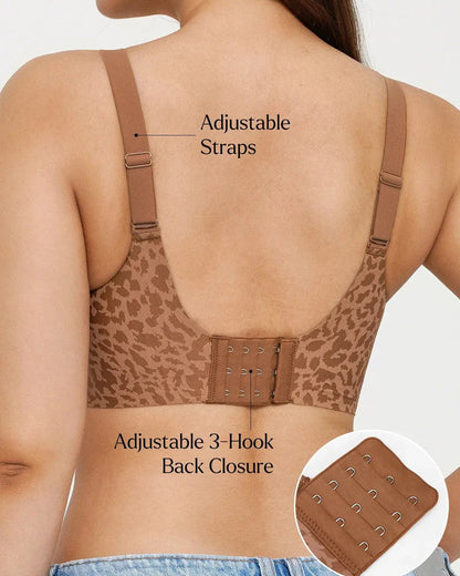 Leopard Print Wire-Free Comfortable Push-Up Seamless T-Shirt Bra