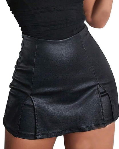 High-waisted PU Leather Tight-fitting Skirt Shorts
