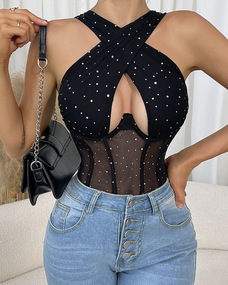 Sexy Cross-strap Mesh Bodysuit