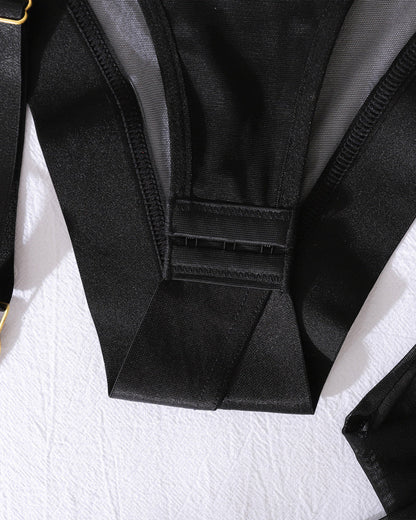 Mesh See-Through Bodysuit With Leg Stockings Sexy Lingerie Set