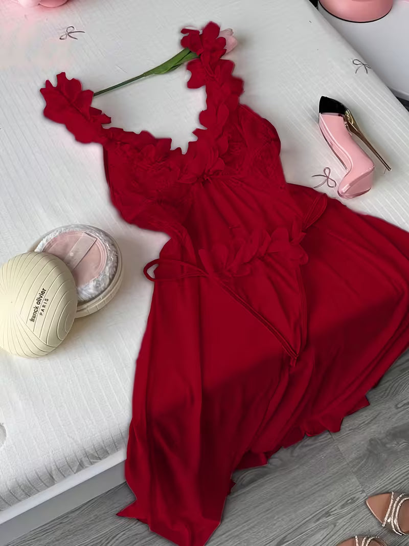 Roselle™ Floral Lace Ruffle Split Nightdress