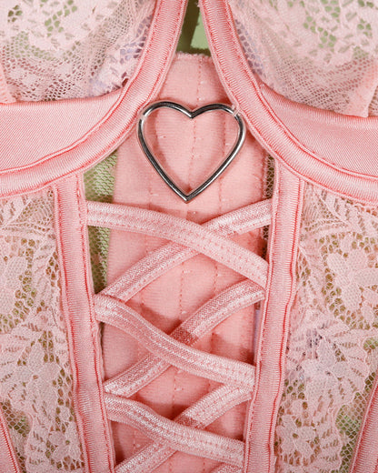 Sexy Lace See-Through Heart-Shaped Buckle Lingerie Set