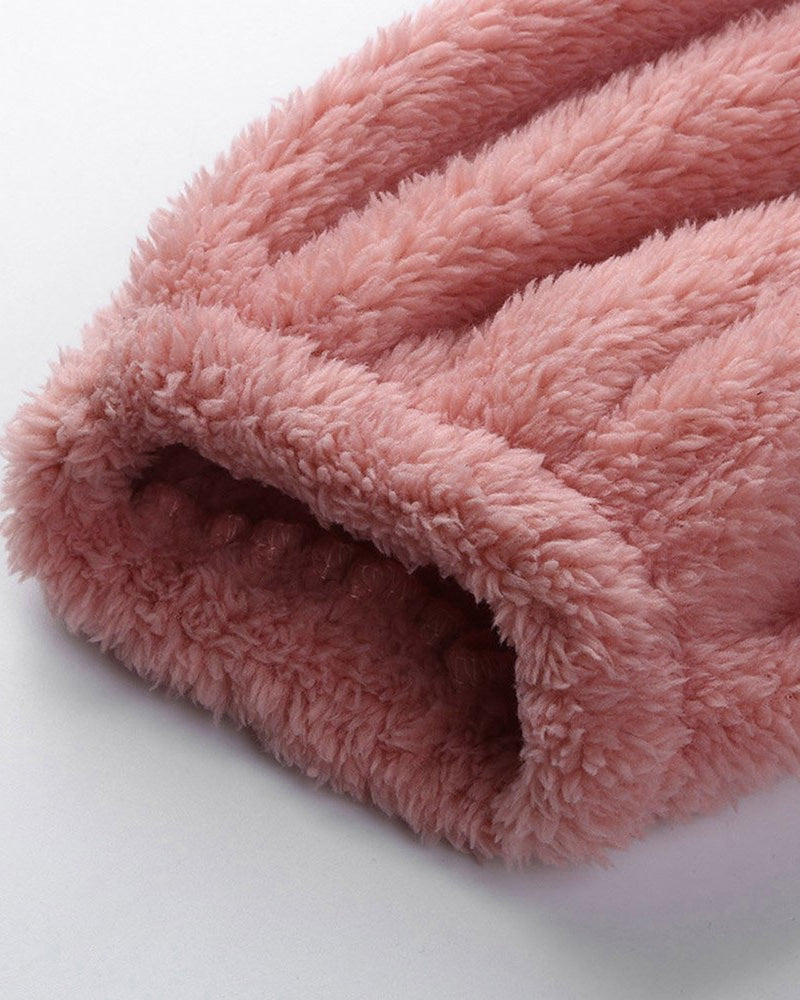 Teddy Bear Ear Zipper Hooded Plush Long-Sleeved Pants Onesie Pajamas