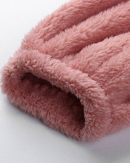 Teddy Bear Ear Zipper Hooded Plush Long-Sleeved Pants Onesie Pajamas