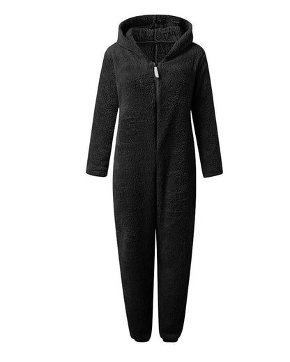 Teddy Bear Ear Zipper Hooded Plush Long-Sleeved Pants Onesie Pajamas