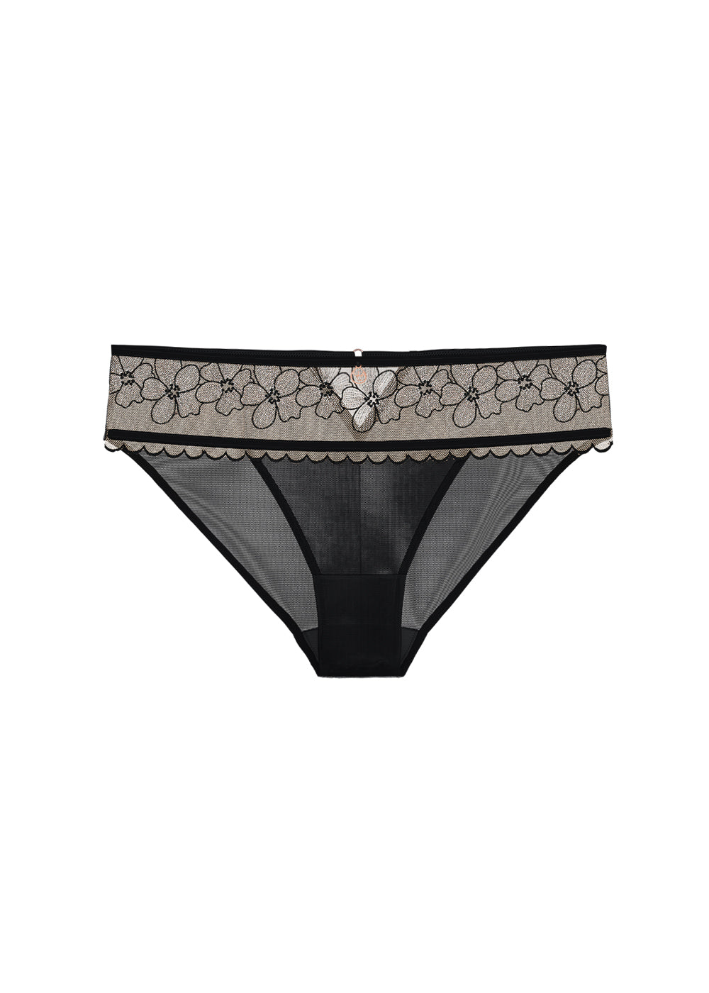 CAMILLA Black Brief Panties With Floral Embroidery Lace