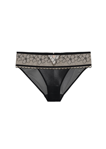 CAMILLA Black Brief Panties With Floral Embroidery Lace