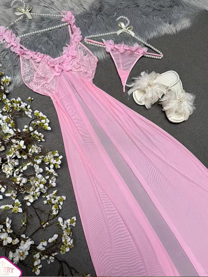 Roselle™ Floral Lace Ruffle Split Nightdress