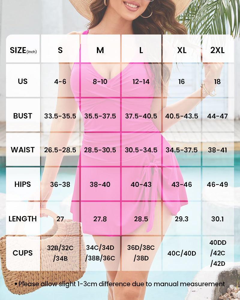 Deep V Knot Detail Skirted Swimsuit