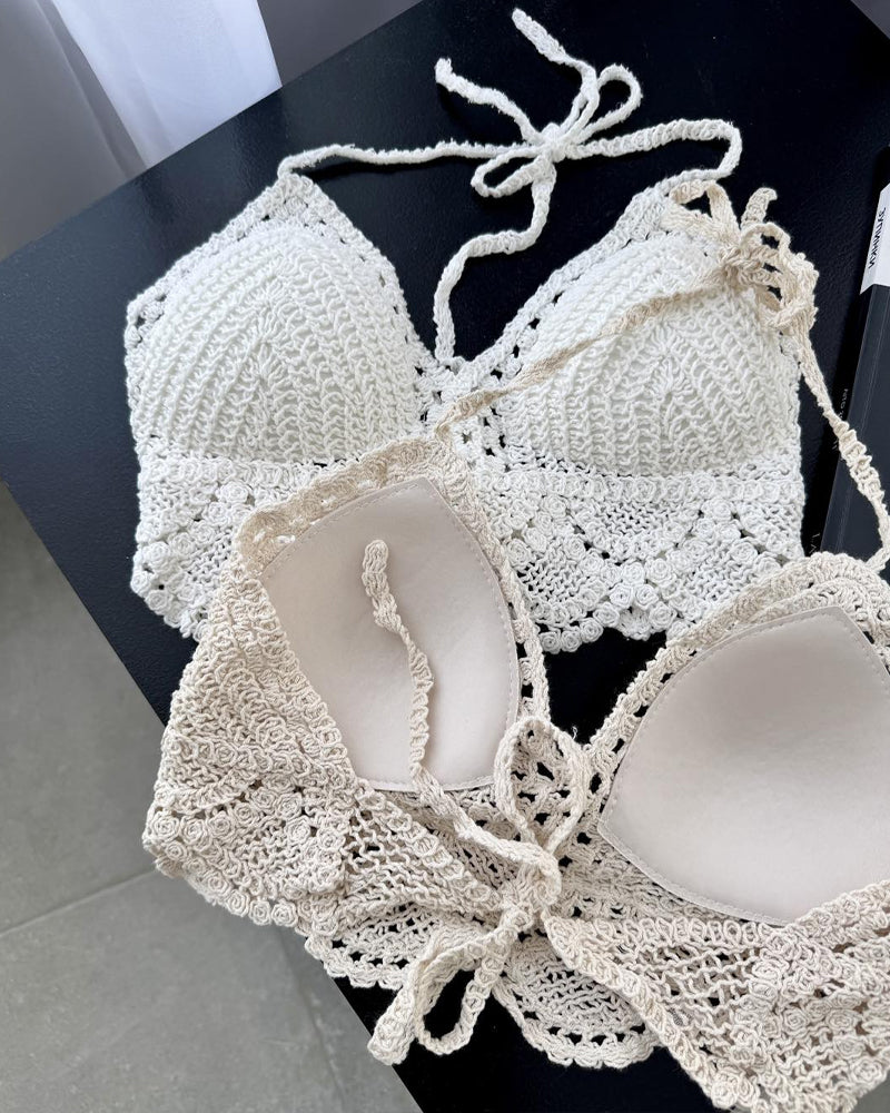 Beach Vacation Knitted Halter Neck Backless Vest