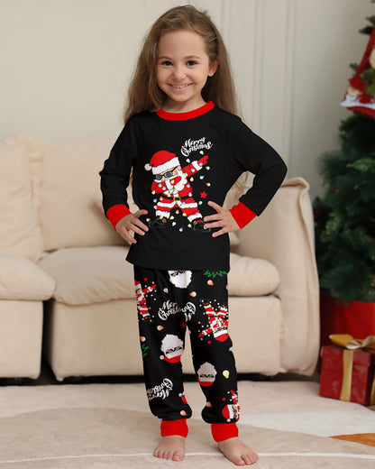Santa Claus Colored Light Bulb Print Home Wear Parent-Child Pajama Set