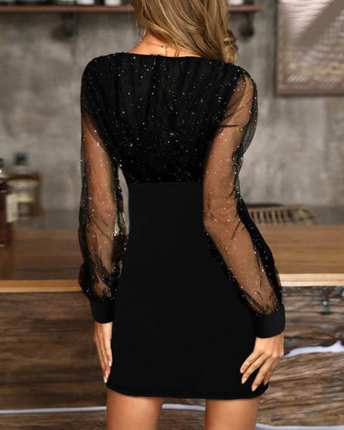 Sexy Slim Fit Mesh V-neck Sequined Dress