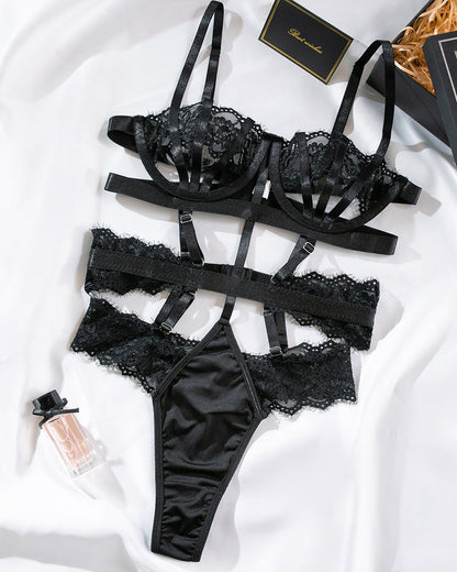 Lace Embroidery Hollow Splicing Ribbon Perspective Sexy Lingerie