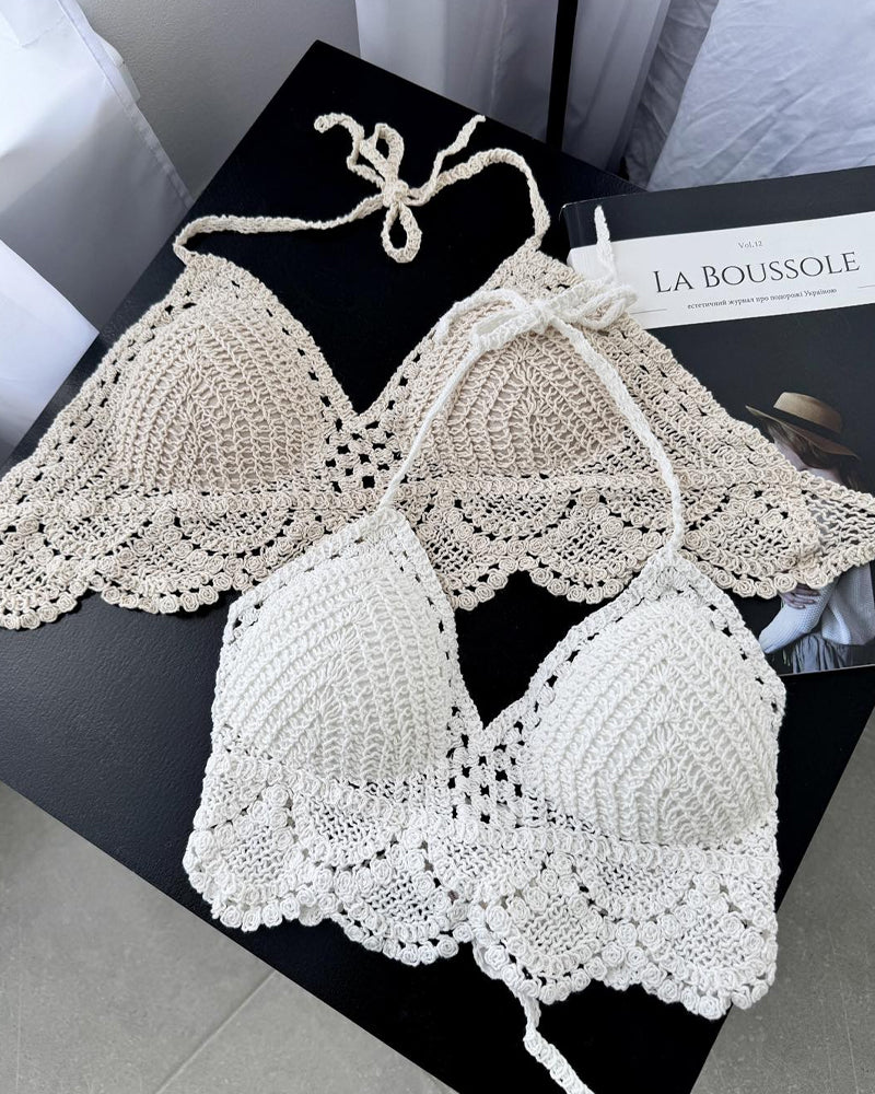 Beach Vacation Knitted Halter Neck Backless Vest