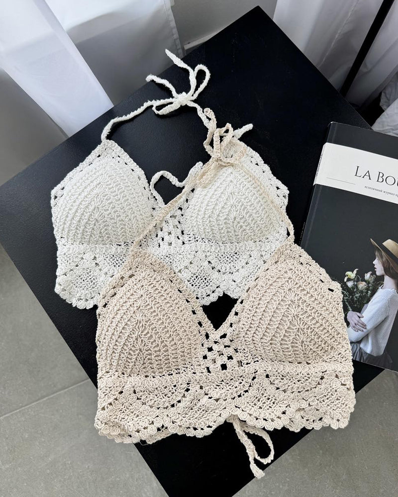 Beach Vacation Knitted Halter Neck Backless Vest