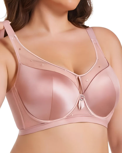 Satin Mesh See-through Patchwork Underwire Plus Size Push-up Bra