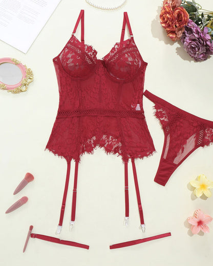 Sexy Lace Stitching Suspender Pajamas Set