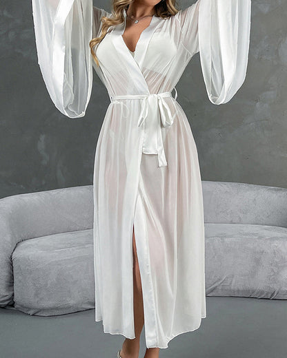 Sexy Mesh Tie-front Cardigan Home Robe