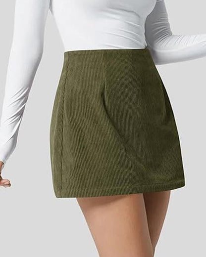 Corduroy Casual High-waisted A-line Mini Skirt