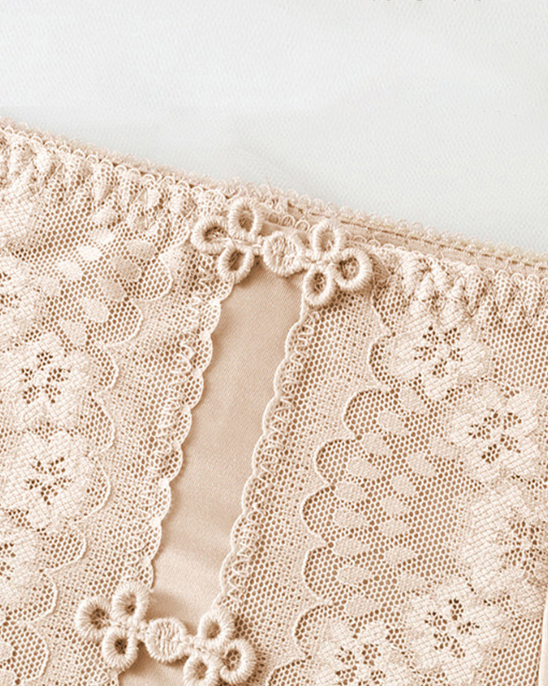 Plus Size Lace Sheer Mesh Seamless High-waisted Panties